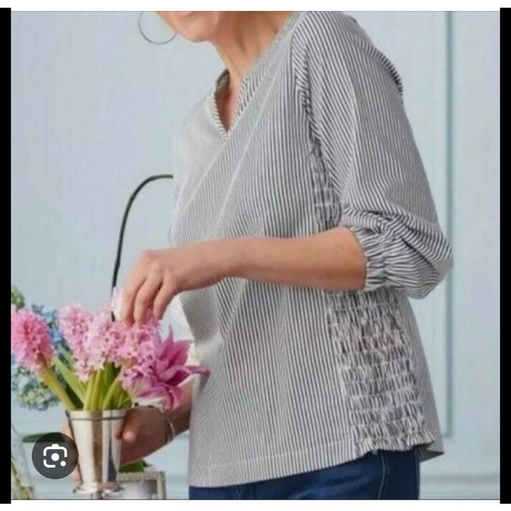 Soft Surroundings Balfour Striped Gray & White Stripe Blouse sz 3X EUC
